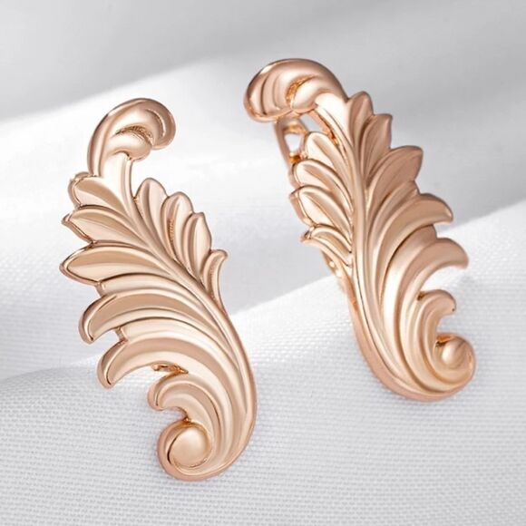 14K Rose Gold Glossy Feather Earrings - Picture 4 of 5